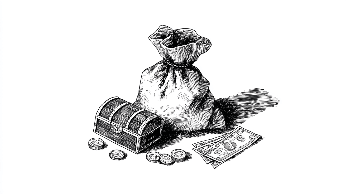 Bounty bag and treasure illustration